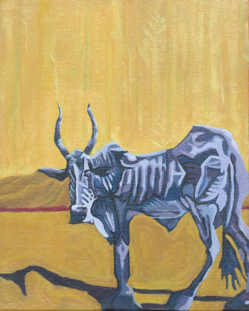 Painting white cow yellow background