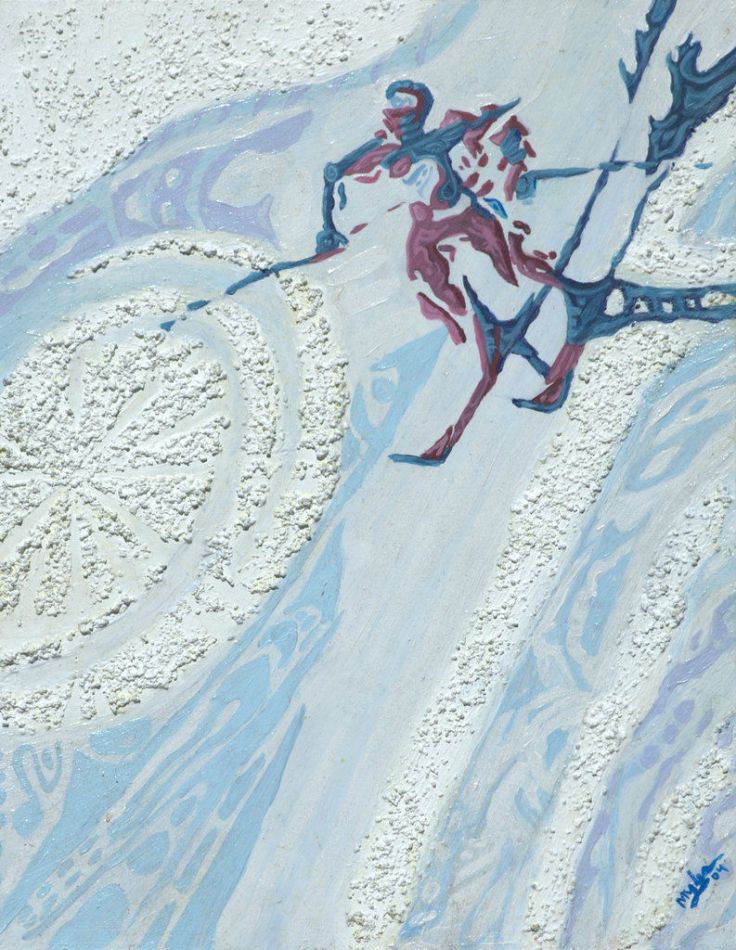 Winter Olympics skier snow red and blue painting